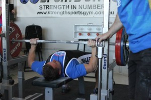 Matt Bourne benching 160kg for an un-official Australian record at 73.2kg bodyweight