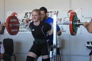 Jess Gilbert after squatting 148kg for a new Australian record.